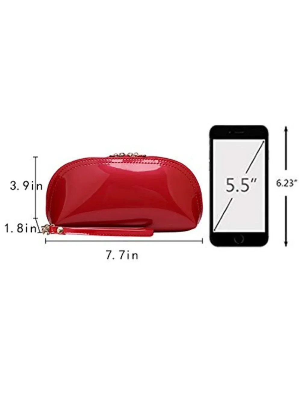 Stylish Patent Leather Makeup Pouch | Zipper Cosmetic Bag & Wristlet Clutch